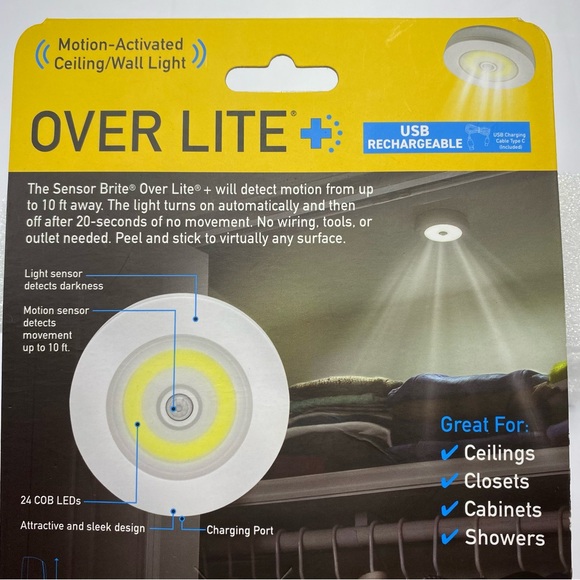 SENSOR BRITE Motion -Activated Ceiling/ Wall Light  USB Rech.Wh. Lig. 6500K - Picture 5 of 6